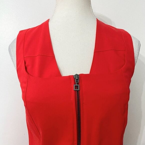 SARAH PACINI RED SQUARE NECK FRONT ZIP BODYCON DRESS - XS - Picture 4 of 11